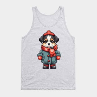 Winter Dog Sticker with Red Hat and Scarf Tank Top